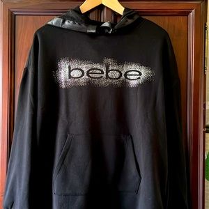 Brand New Bebe Sport Women’s Foil Spray Tunic Silver Sparkles Cool Black Hoodie